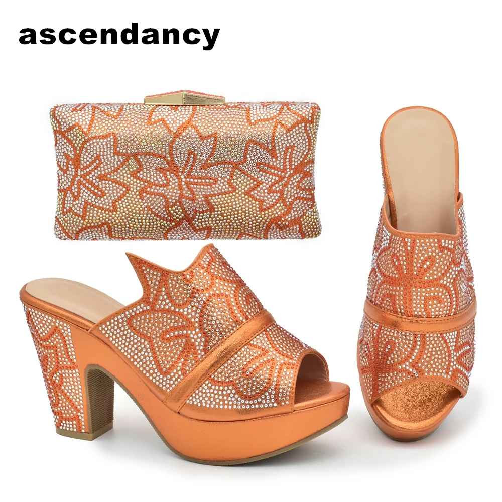 

New Arrival Women Shoe and Bag Set Woman Designer Shoes Rhinestone African Women Party Shoes with Bag Set Plus Size Shoes Luxury