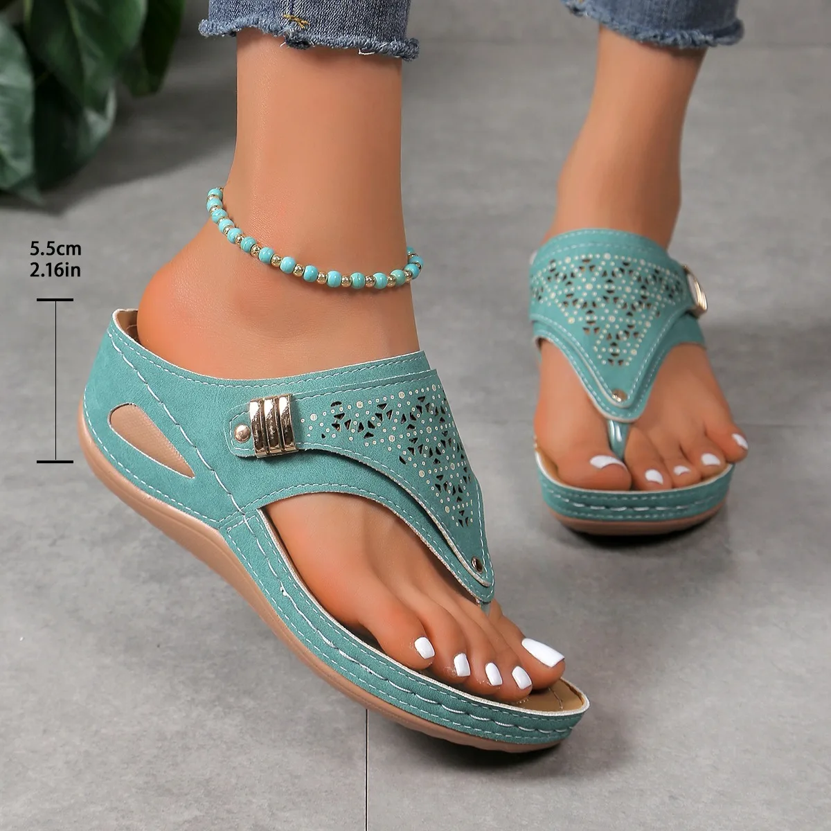 Женские тапочки на танкетке лето 2024 ортопедические сандалии с застежкой носок