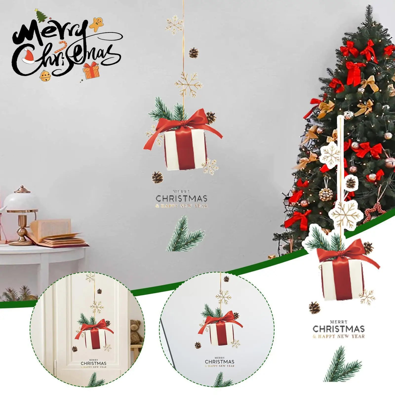 

Christmas Gift Pattern Wall Stickers Christmas Festival New Decor Window Year Poster Wallpaper Home Decoration Decals Glass H0k7