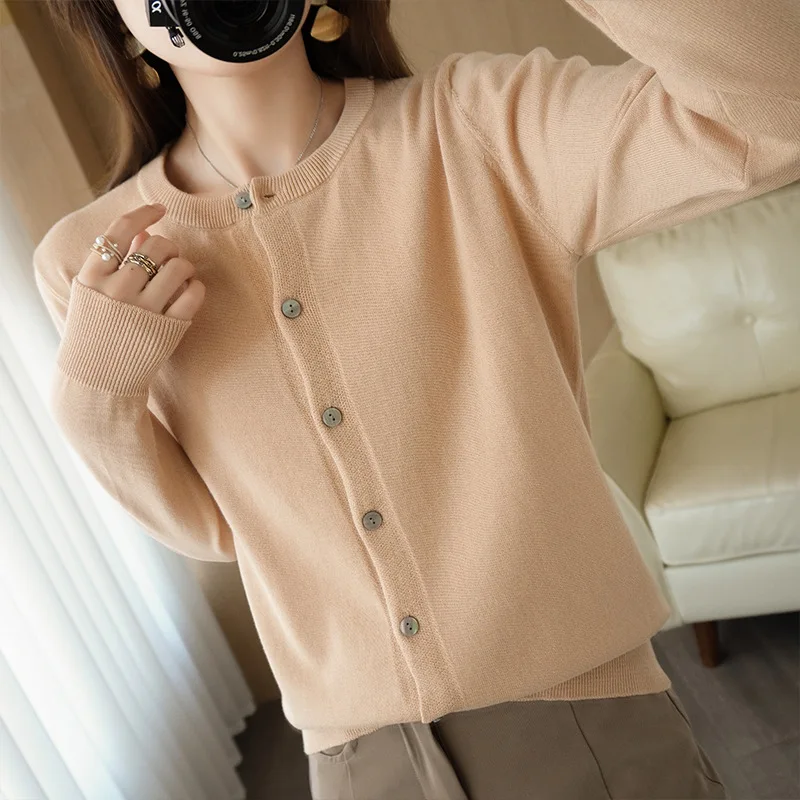 

Sweater Women Winter Spring and Autumn Pure Cotton Knitted Cardigan Women Short O-neck Thin Sweater Large Coat Bottom Sweater