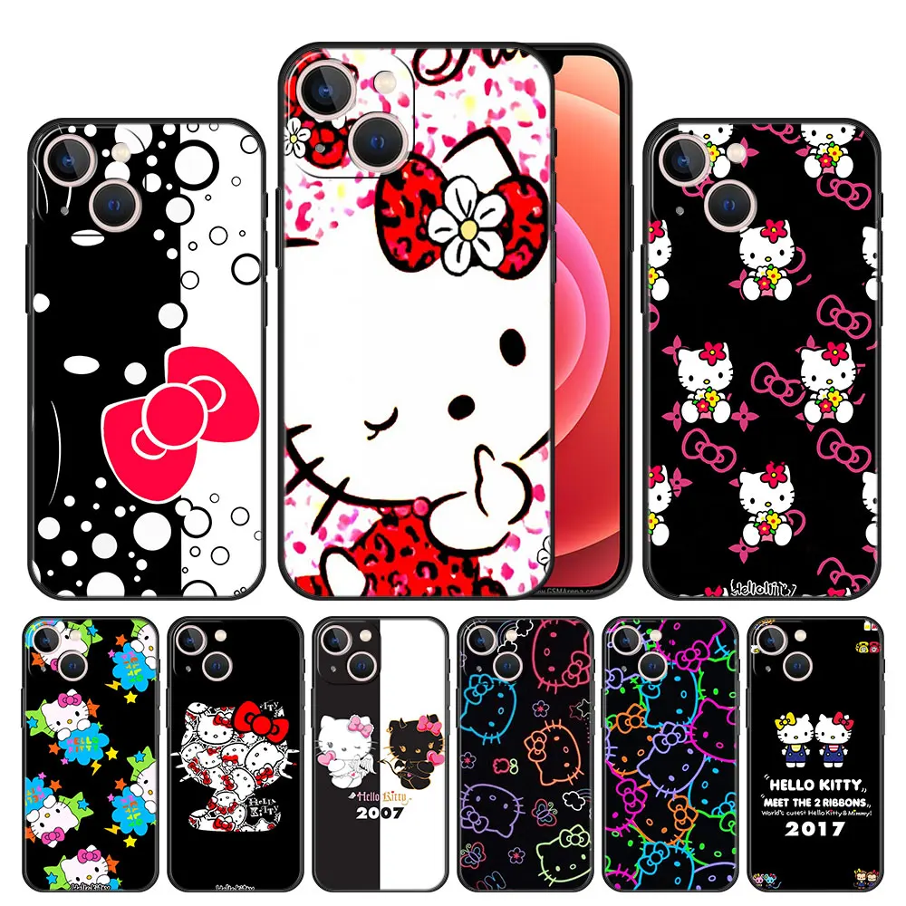 

Phone Case Cover for iPhone 11 12 13 Pro Max Xs 7 8 Plus 6 5 SE XR Mini TPU Fashion Official Armor Hello Kitty Cat Dark