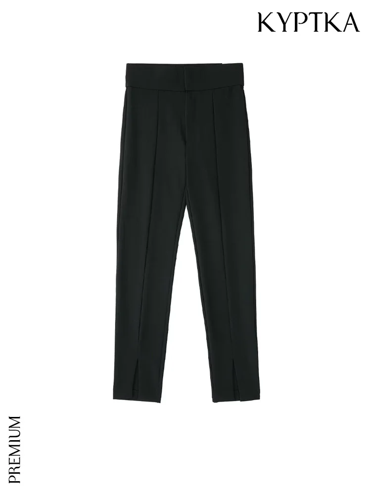 

KYPTKA Women Fashion Front Slit Hem Skinny Leggings Pants Vintage High Waist Zipper Fly Female Ankle Trousers Mujer