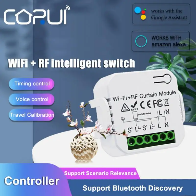 

Tuya 16A Smart Life Wifi RF433 Blind Curtain Switch With Remote Control For Electric Roller Support Google Home Alexa Smart Home