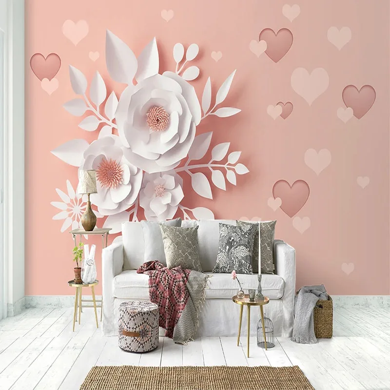 

Custom 3D Floral Pink Children's Room Sofa TV Background Wall Mural Wallpaper Room Papel Pintado Pared Home Décor Tapety Fresco