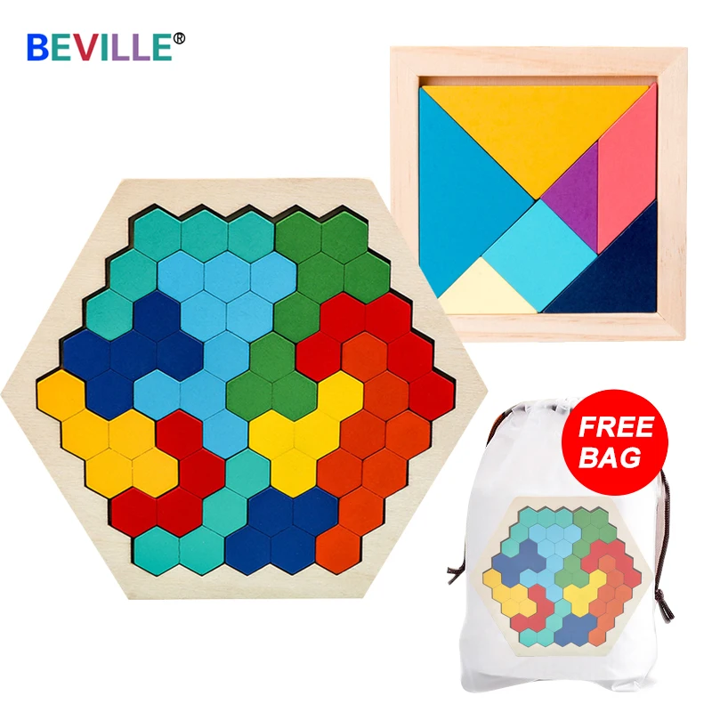 

Montessori 3D Puzzle Wooden Toys Honeycomb Shape Tangram Math Jigsaw Game Children Preschool Imagination Educational Toy for Kid