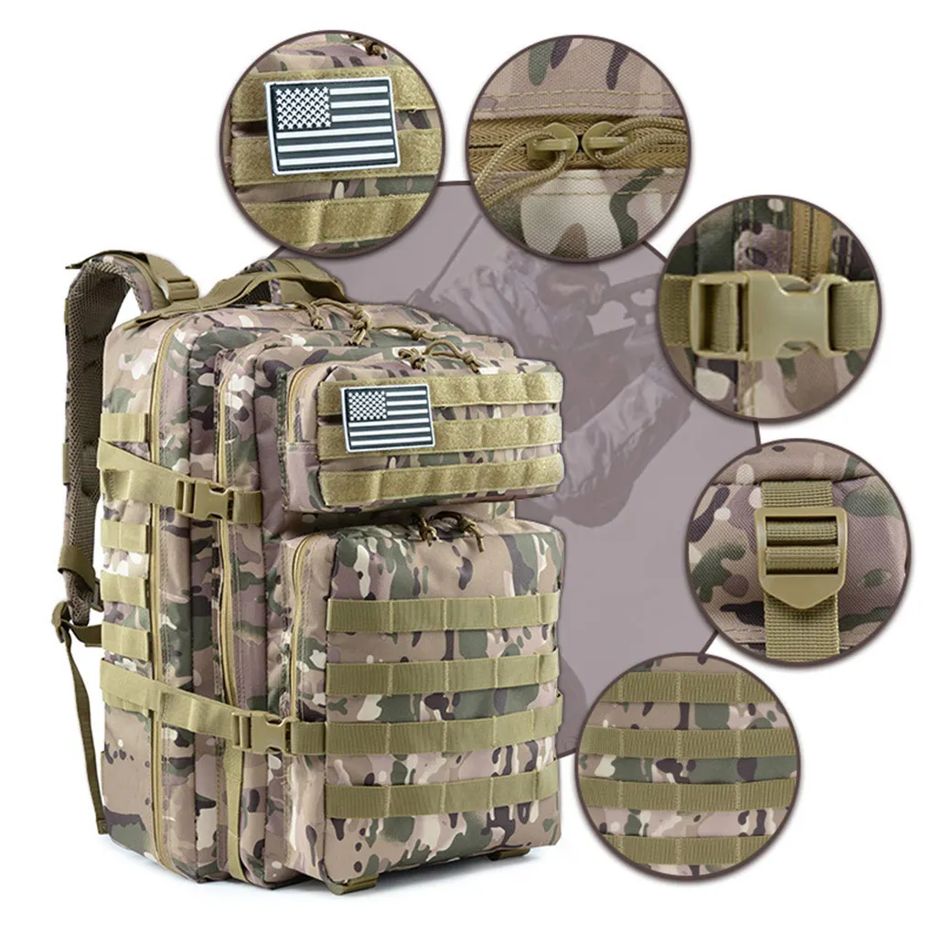 

Large Capacity Man Tactical Multi-pocket Backpacks Bags Wearable Wide Application Rucksack Camping Hunting Bag Black