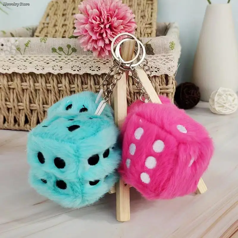 

1PC Dice Plush Toy Pendant Soft Stuffed Doll Keychain Backpack Car Bag Key Ring Decor Kid Gift