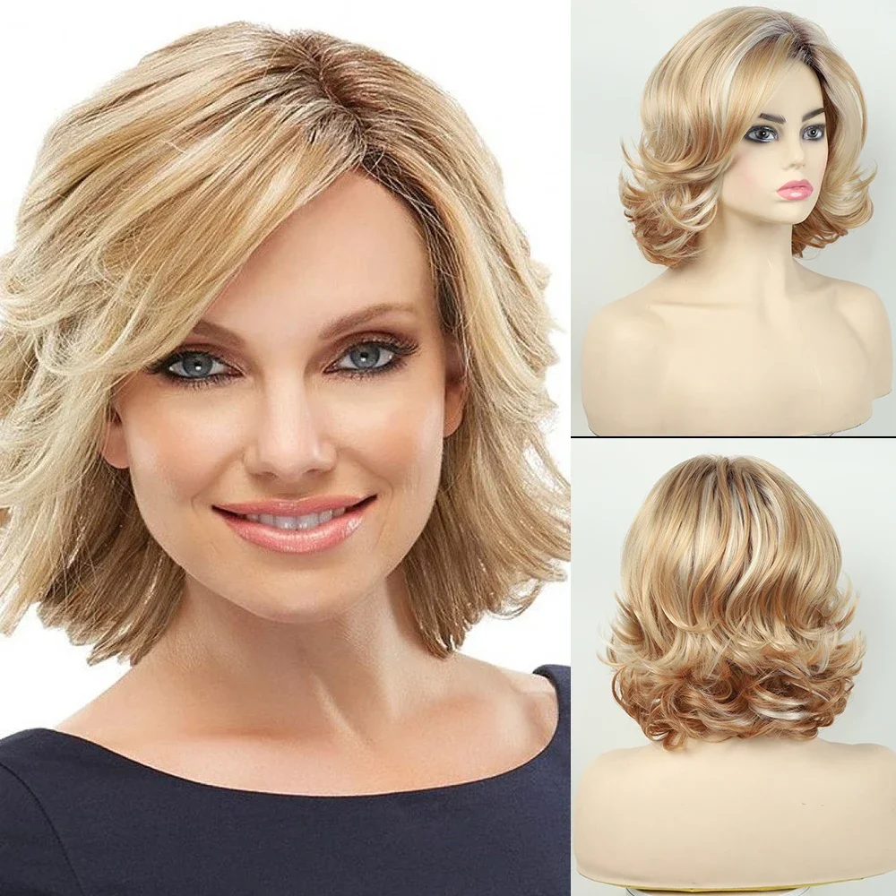 Женская мода пушистая блондинка короткий вьющийся парик боб очаровательный для