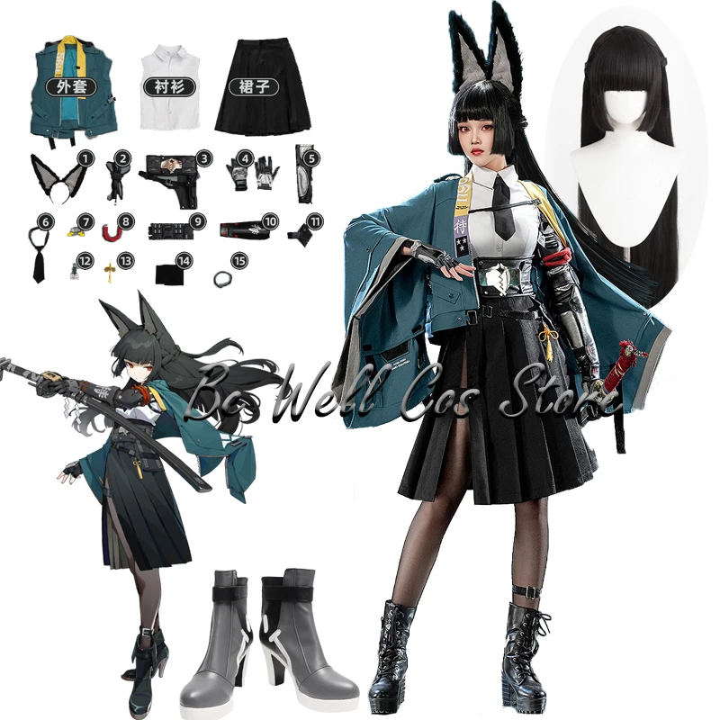 Костюм для косплея Zenless Zone Zero Hoshimi Miyabi парик ушей длинные черные волосы мягкий дом