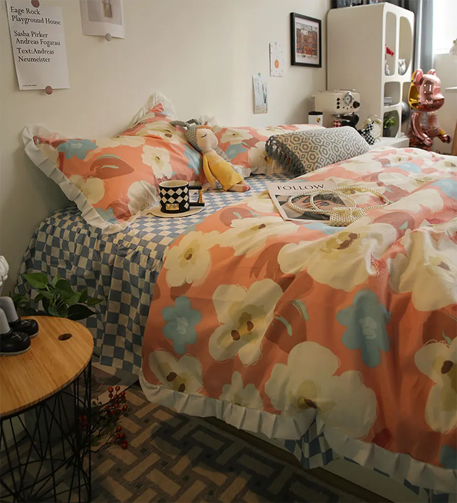 

Rustic pastoral flower bedding set girl,lovely sweet cotton twin full queen king home textile flat sheet pillow case duvet cover