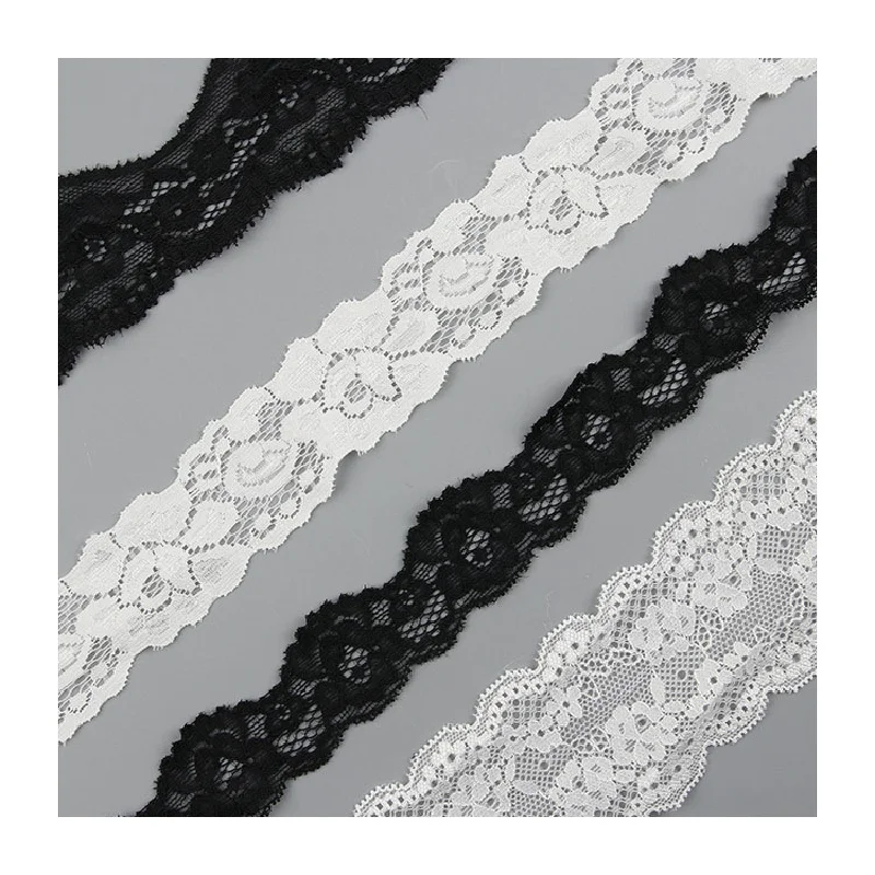 

Exquisite Black Elastic Lace Trim And White Lace Edging With Organza Floral Border For Diy Clothing And Sewing Supplies