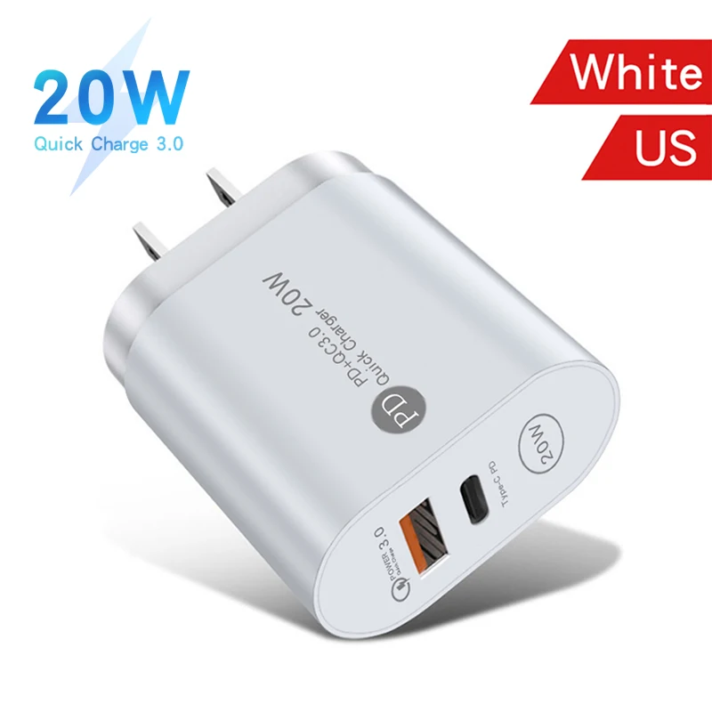 Сетевое зарядное устройство с 2 USB-портами и поддержкой быстрой зарядки, 20 Вт