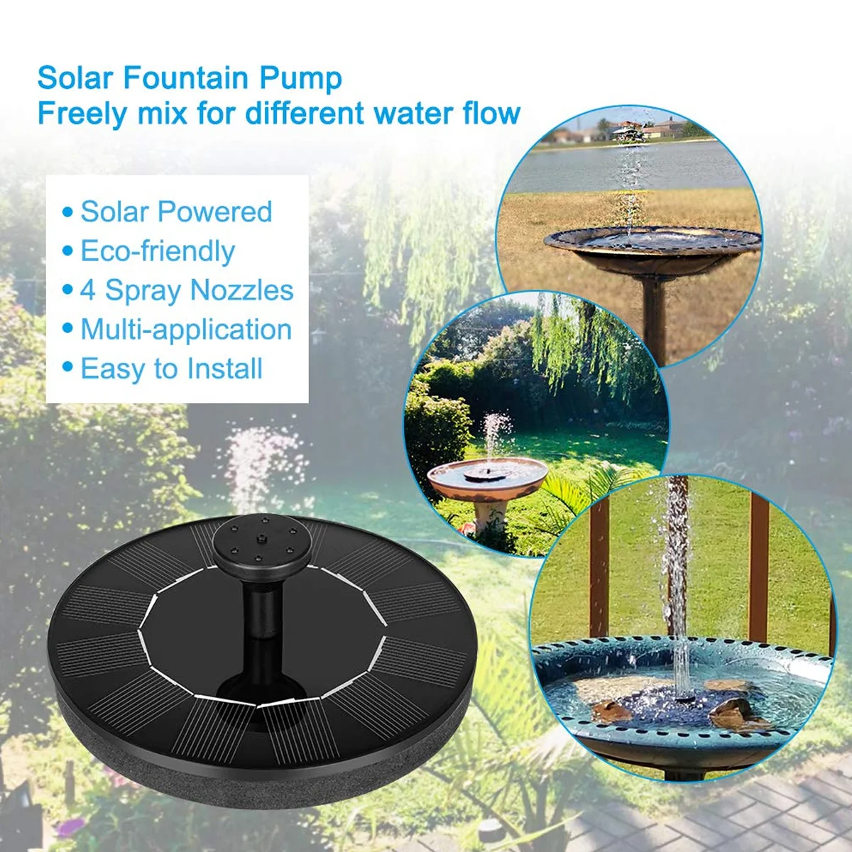 

Fountain Pump Solar Water Led Bird Bath Floating Outdoor Powered Pond Garden Fish Tank Pool