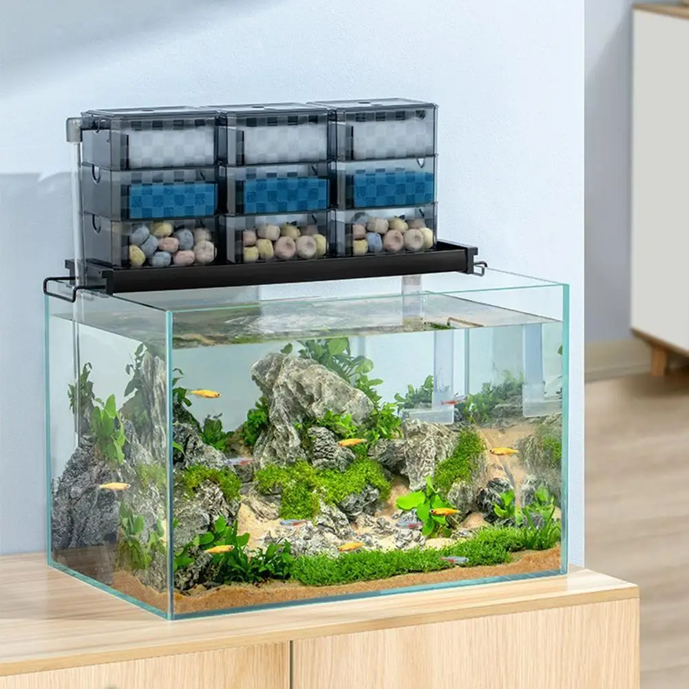 

3-in-1 Aquarium Filter Box Circulation Trickle Box Water Purifier With Reinforced Base Fish Tank Accessories