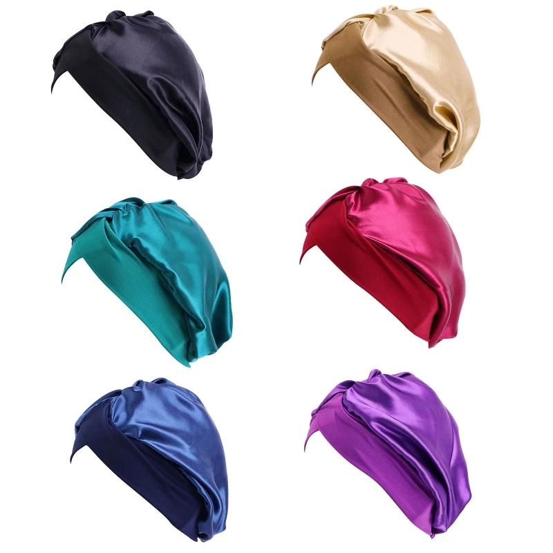 

Boho Style Caps Elastic Bouffant Turban Solid Color Working Hats with Sweatband Unisex Tie Back Hats Hair Covers