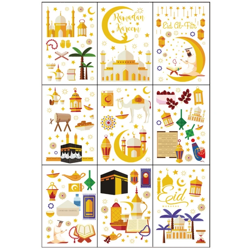 

9pcs Ramadan Window Sticker Eid Mubarak Decor Kareem Islamic Wall Stickers