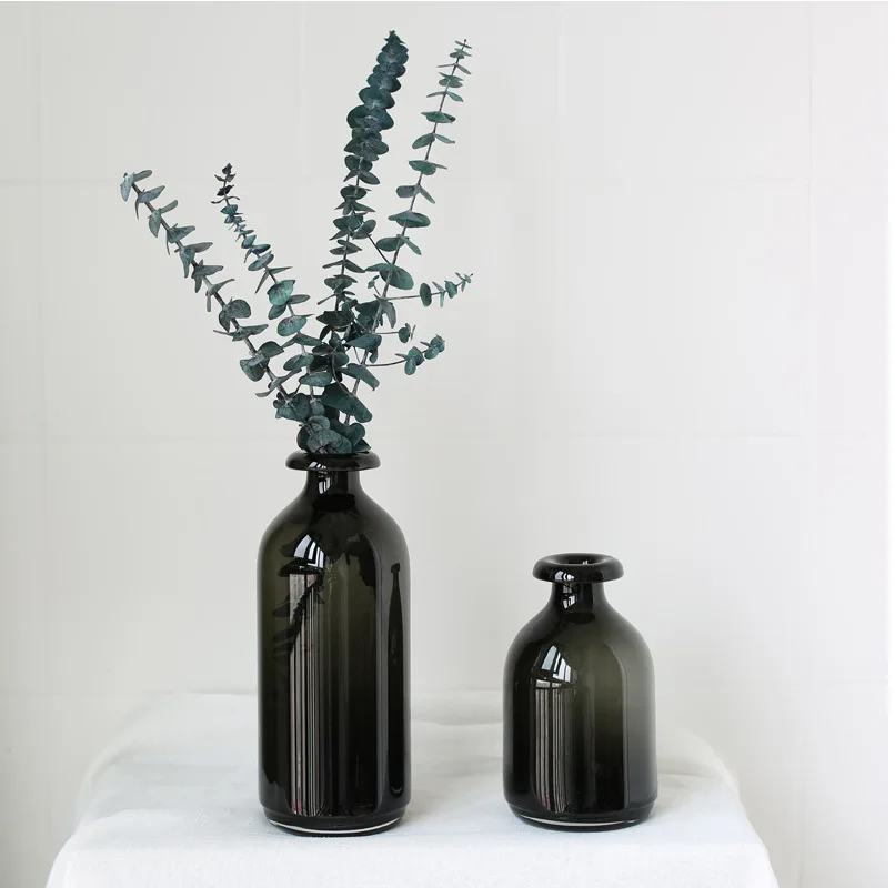 

Black Vase Small Glass Indoor Modern Floor Vase Desk Minimalist Decor Office Accessories Luxury Wedding Jarrones Vases BG50VS