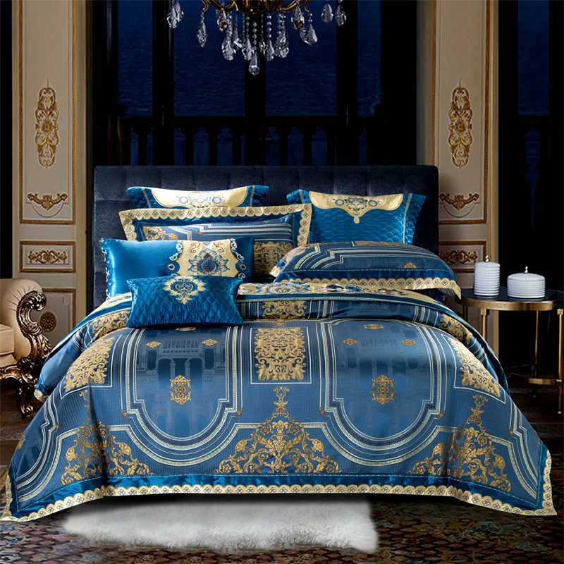 

Luxury High Precision Silk Jacquard Egyptian Cotton Bedding Set Gold Relief Duvet Cover Embroidery BedSheet Bedspread Pillowcase
