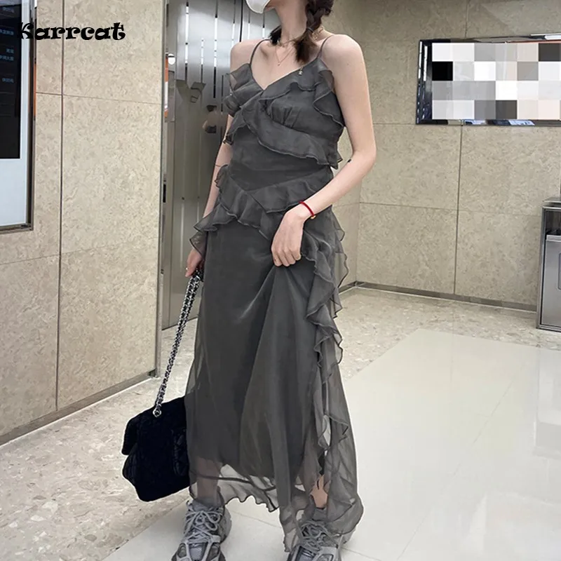 Karrcat Gothic Patchwork Dress Dark Aesthetics Fairy Grunge Long Dress Ruffles Lace Vintage Mesh Dresses Korean Prom Dresses 90s