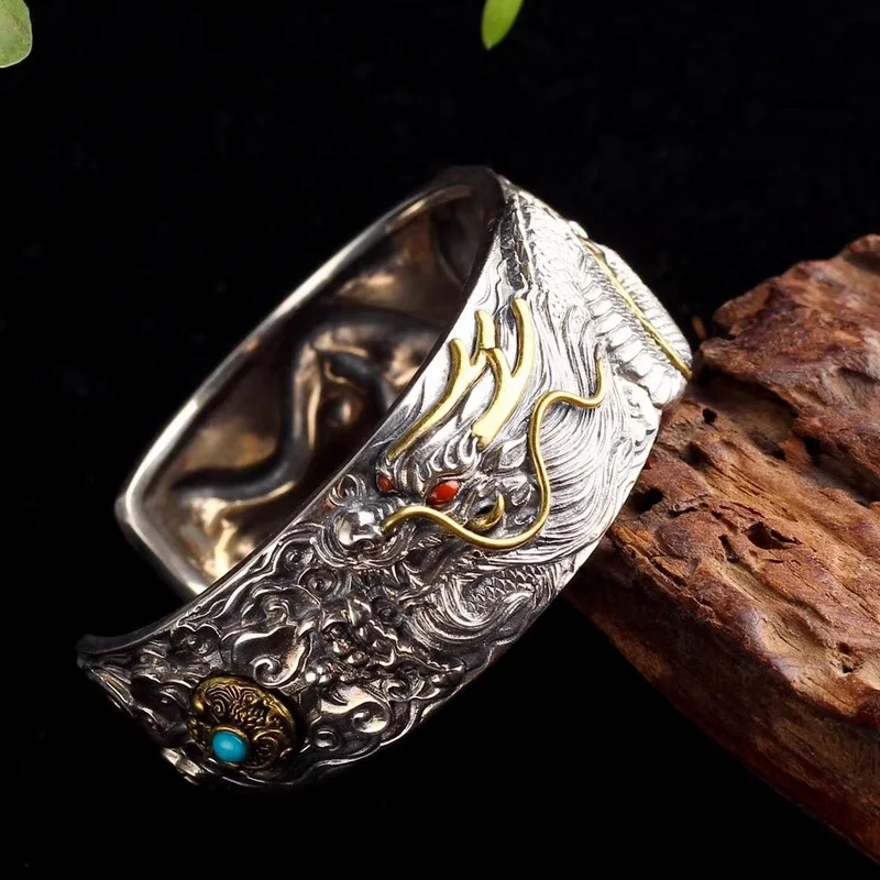

Новый оригинальный дизайн браслет из серебра дракона Мужской винтажный необработанный ручной работы властителя трендовый амулет аксессуа...
