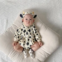 2022 autumn new baby unisesx cow design bodysuits toddler boys hoodies girls cute cotton loose one piece clothes