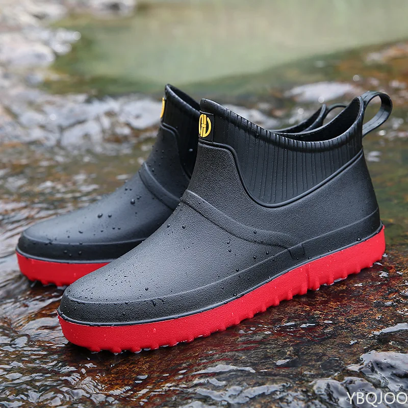 

Men Non-slip Waterproof Rain Boots Short Tube Footwear Kitchen Work Fishing Car Wash Rubber Shoes Novelty Fashion