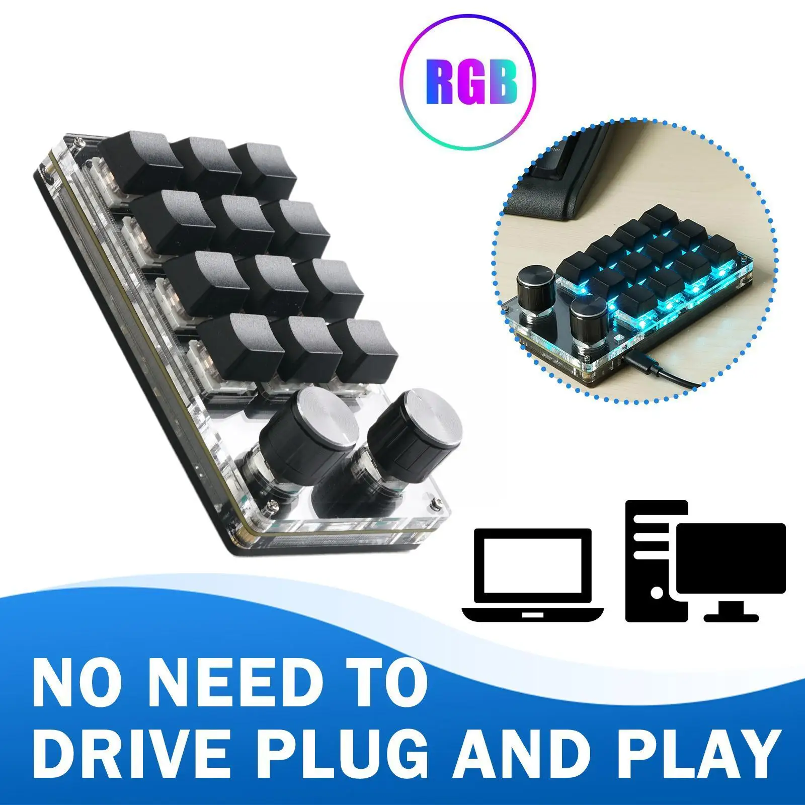 

RGB 12 клавиш, 2 ручки, Bluetooth программирование, макро клавиатура на заказ, механическая мини-клавиатура горячей замены, Игровая клавиатура Macropad ...