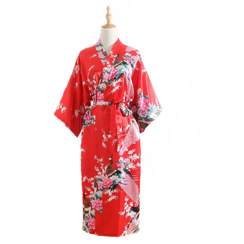Women Mid-length Robes Sexy Half Sleeve Home Wear Japanese-style Lace Robe Summer Thin Woman Floral Print Nightgown