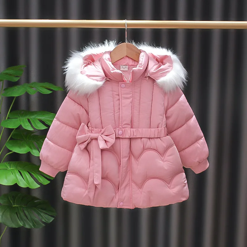 Children's Padded Jacket 2022 Winter New Girls' Solid Color Thickened Hooded Warm Down Jacket Soft And Comfortable