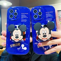 disney mickey mouse navy blue phone cases for iphone 13 12 11 pro max xr xs max 8 x 7 se2 soft shell reflective imd back cover