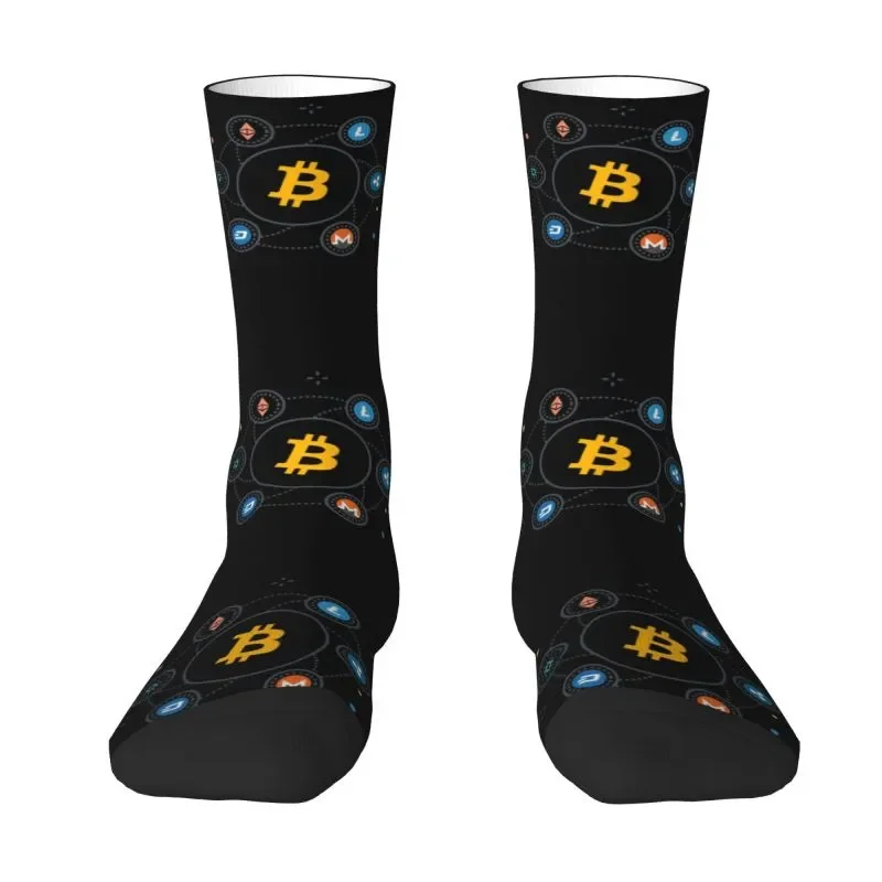 Cool Men's Crypto Bitcoin Dress Socks Unisex Breathbale Warm 3D Printed BTC Cryptocurrency Blockchain Geek Crew Socks
