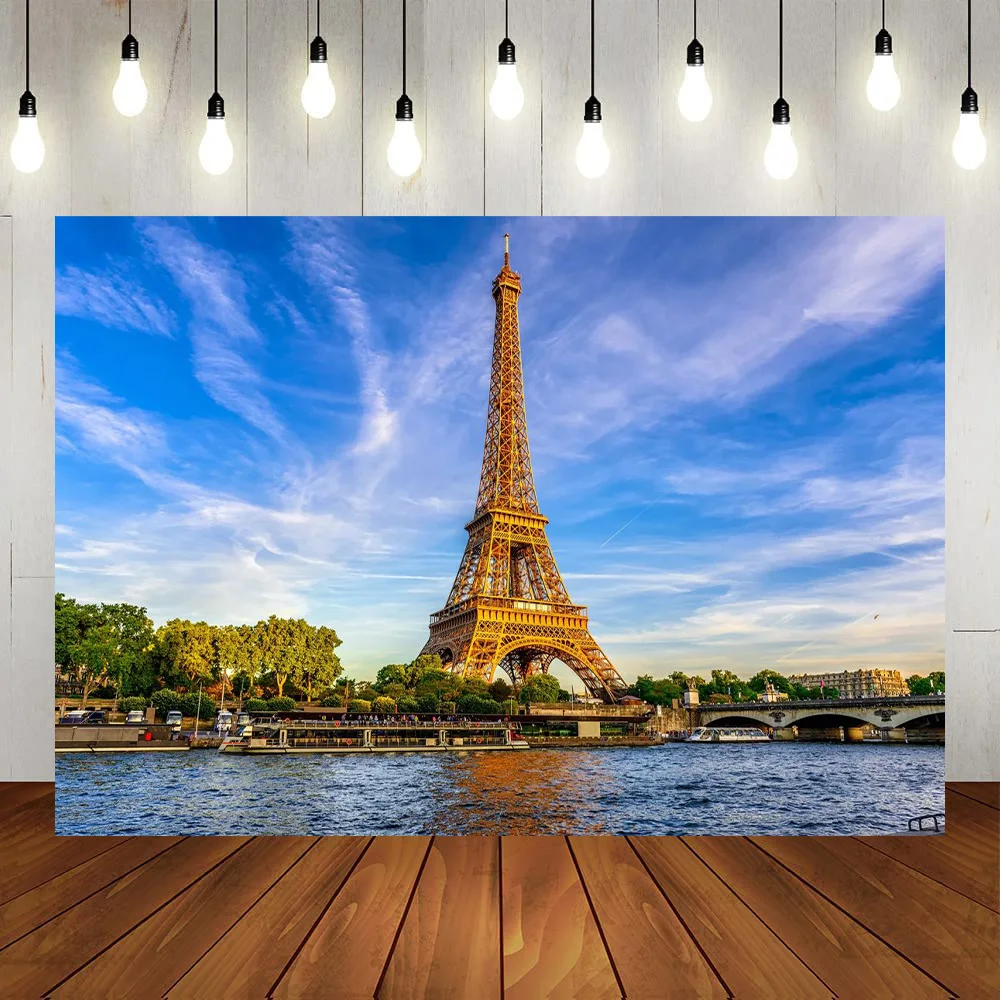 

Eiffel Tower Photography Backdrop Paris City Sunny Day Backdrop Background for French Landmark Studio Wedding Party Photo