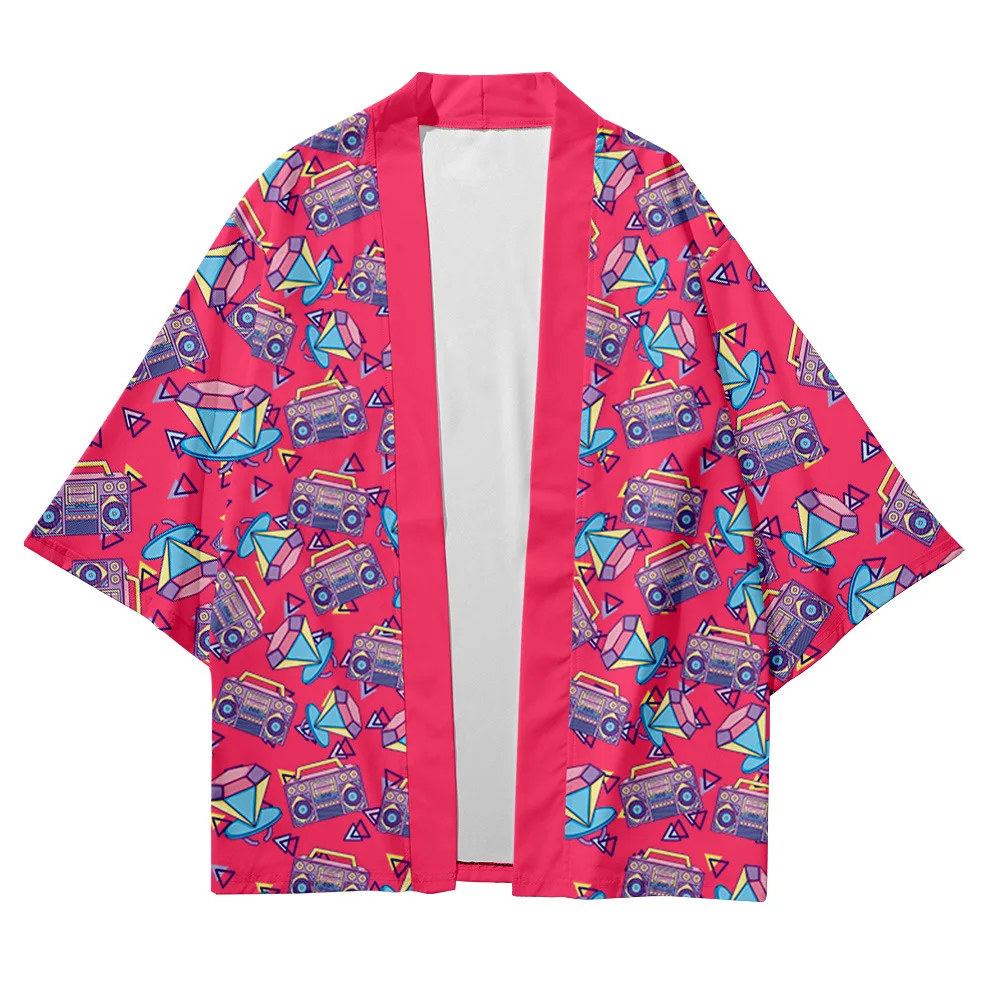 

Cross-border pop art floral print 7 minutes of sleeve shirt way tunic cardigan loose big yards men fashion coat