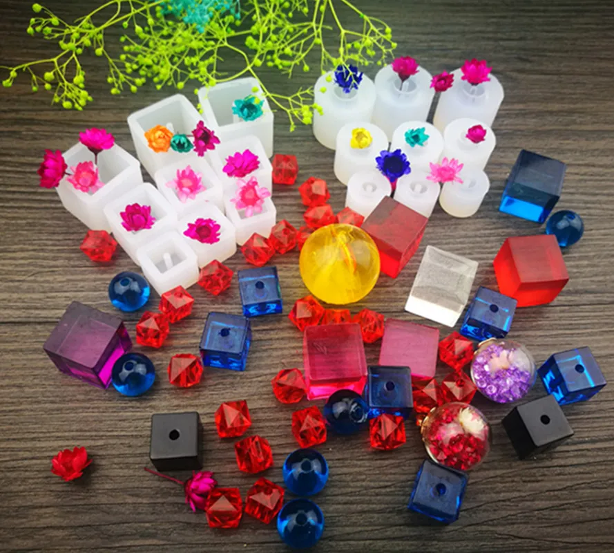 1PC Perforated Bead Pendant Silicone Mould Resin DIY Jewelry Crystal Epoxy Ab glue Sphere Cube | DIY&ampsilicone Mold