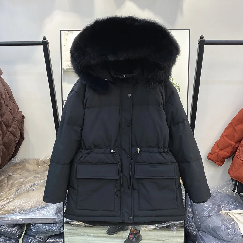 New Women Raccoon Fur Collar Down Jacket Casual Style Autumn Winter Coats And Parkas Female Outwear