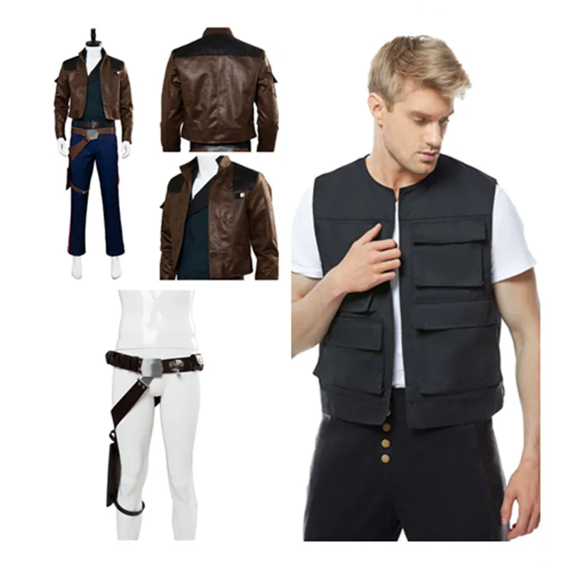 

Han Solo Cosplay Costume Jacket Pants Vest Outfits Halloween Carnival Suit Solo Belt Harness Set