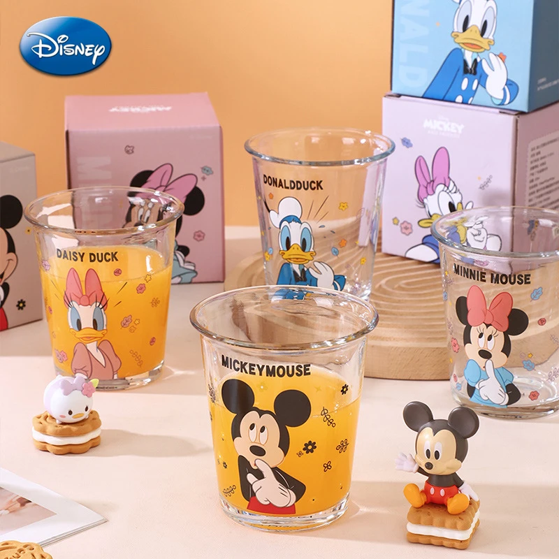 

Disney Mickey Minnie Mouse Glass Mugs Cartoon Figure Pooh Bear Daisy Kids Water Cup Mug Child Kawaii Juice Milk Cups Xmas Gifts