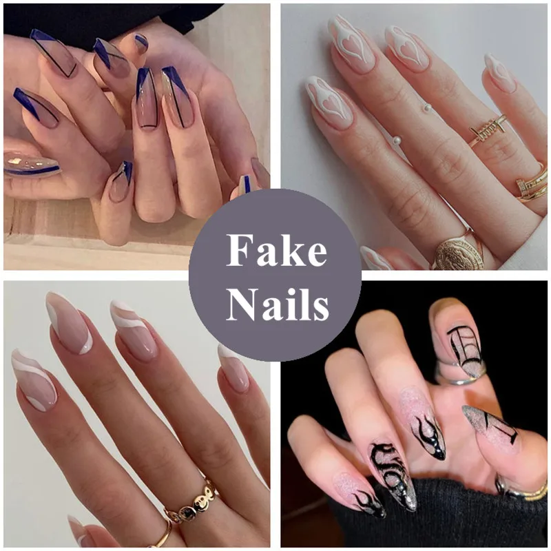 

24Pcs Blue Clouds Fake Nail Wear Long Paragraph Fashion Manicure Patch False Nails Save Time Wearable Nail Patch False Nail