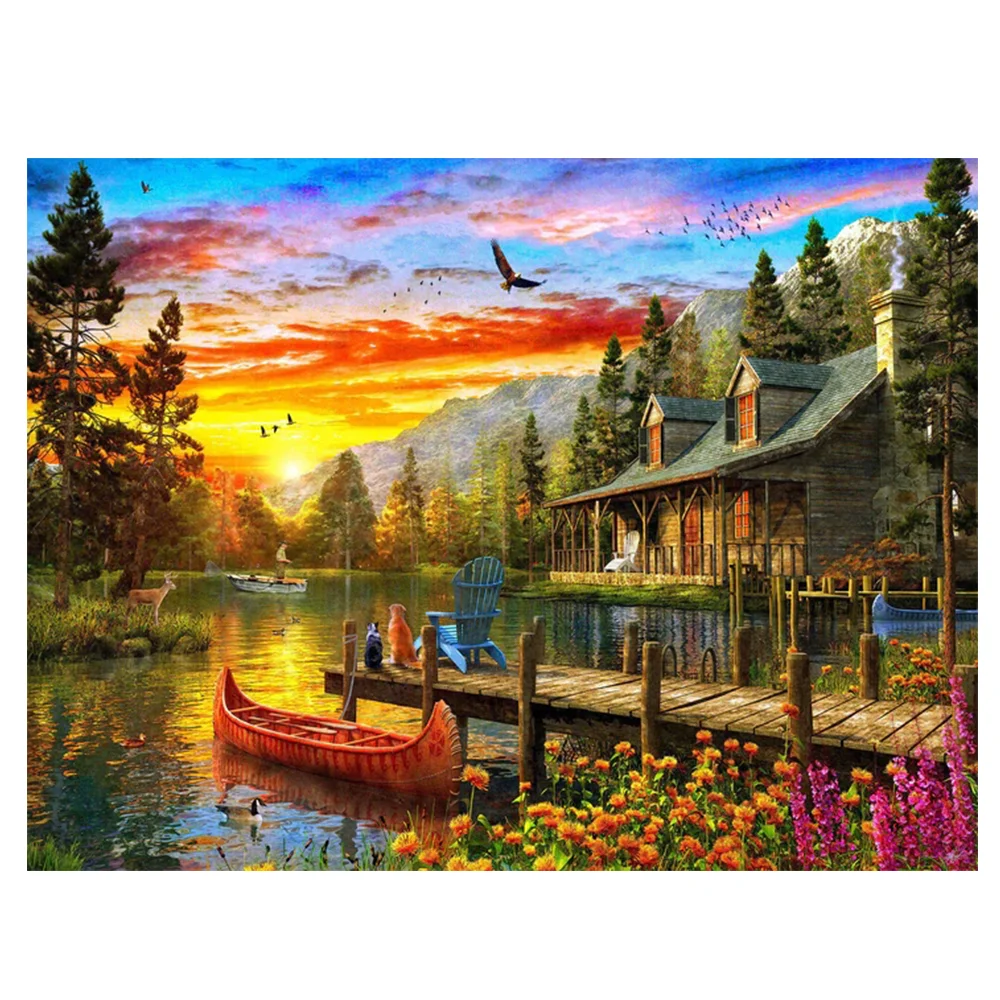 

5D Hot Sale Diamond Painting New product handwork DIY Cabin Evening Sunset Cross stitch Living Room and Bedroom Decorative Gift