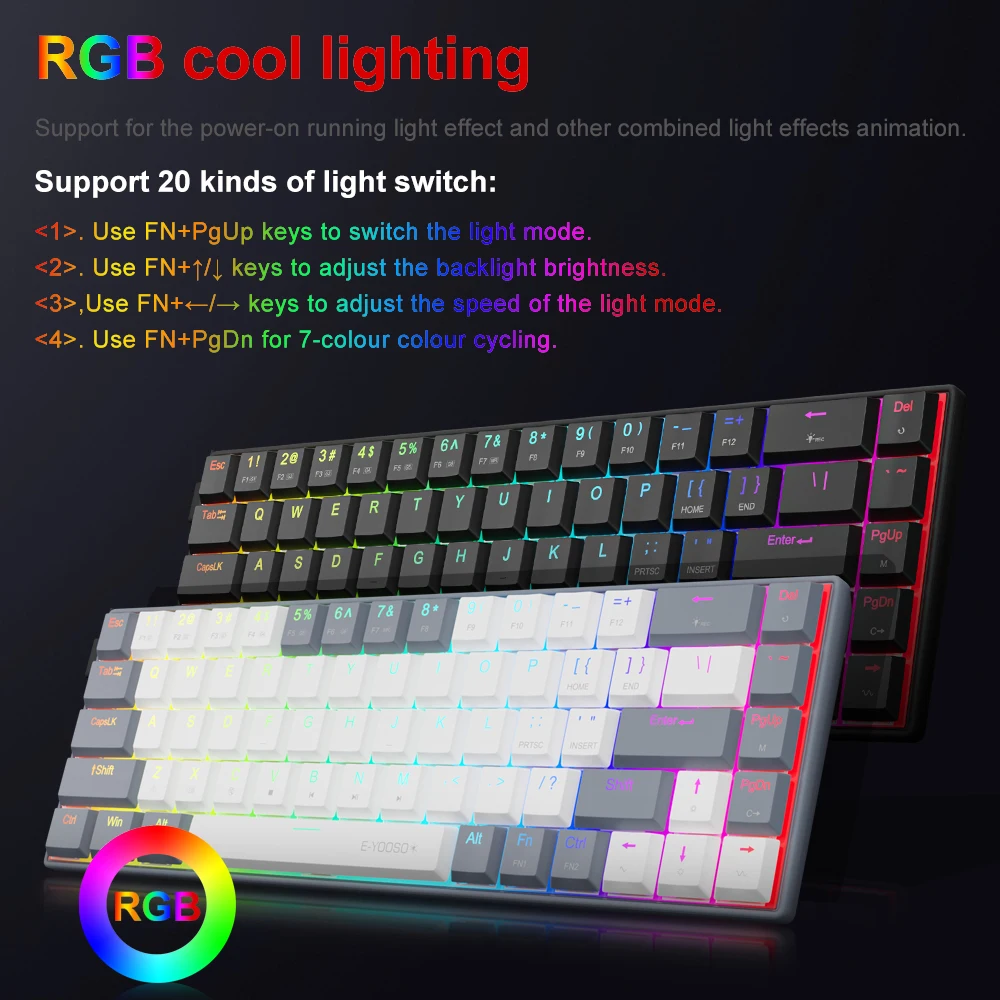 E-YOOSO A68 RGB Mini Slim USB Проводная механическая игровая клавиатура Красный