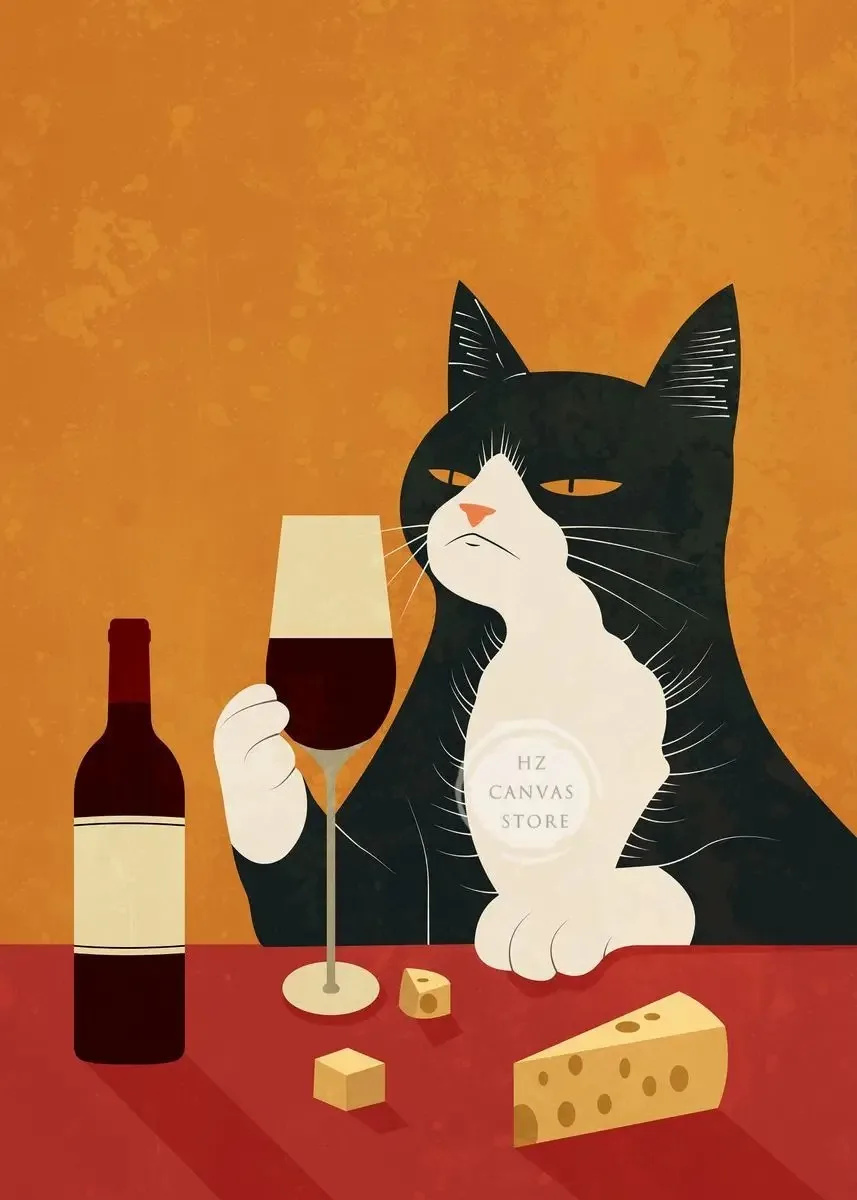 

Абстрактная Печать На Холсте «Стол С Сыром И Кошками, Вином»-настенный Художественный Постер Для Офиса, Школы, Домашнего Декора