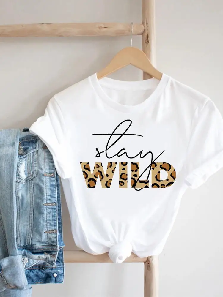 

Clothes Casual Summer Tee Fashion Women Clothing Print Tshirt Female Leopard Letter Cute Style Top Short Sleeve Graphic T-shirt