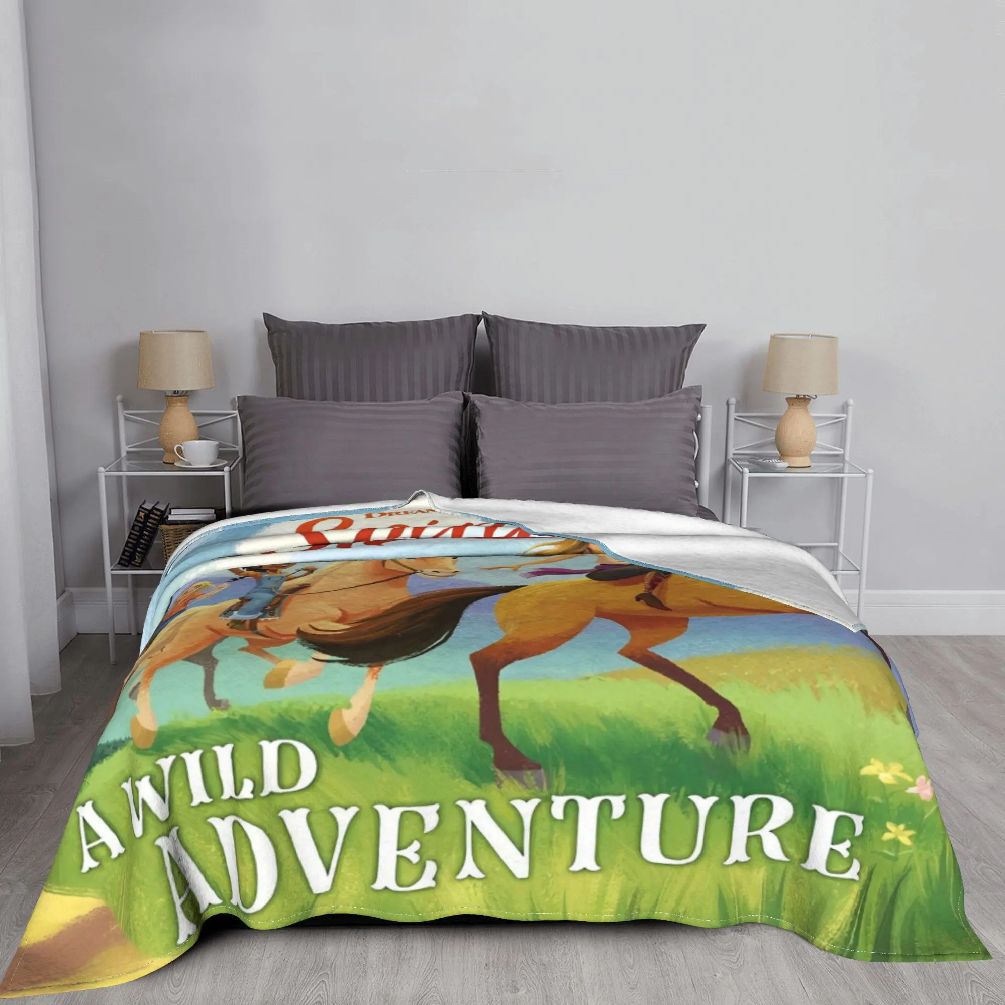 Одеяло из фильма Дух лошади с героями мультфильмов фланелевое винтажное теплое