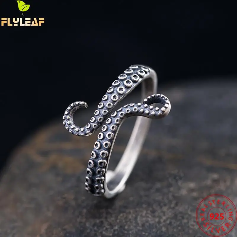 Cthulhu-anillo abierto de pulpo y tentáculo para mujer, joyería de plata de ley 925 auténtica, diseño Original, accesorios populares para mujer 2022