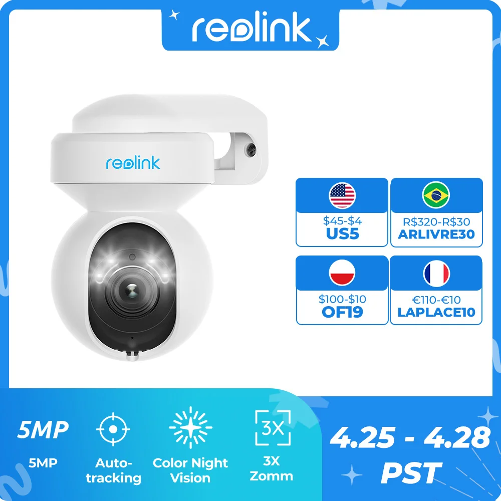 reolink e1 outdoor 5mp wifi camera humancar detection ptz 2 way audio color night vision home video surveillance free global shipping