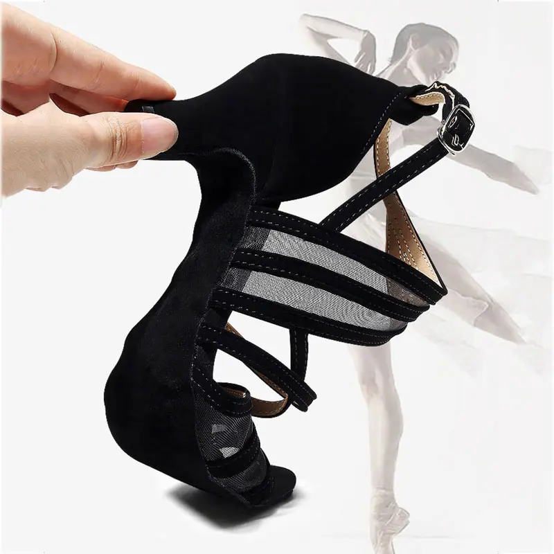Latin Dance Shoes Women Ladies Dancing Shoes High Heels Salsa Tango Mesh Suede Sole Girls Dance Boots Sandals Plus Size 35-43