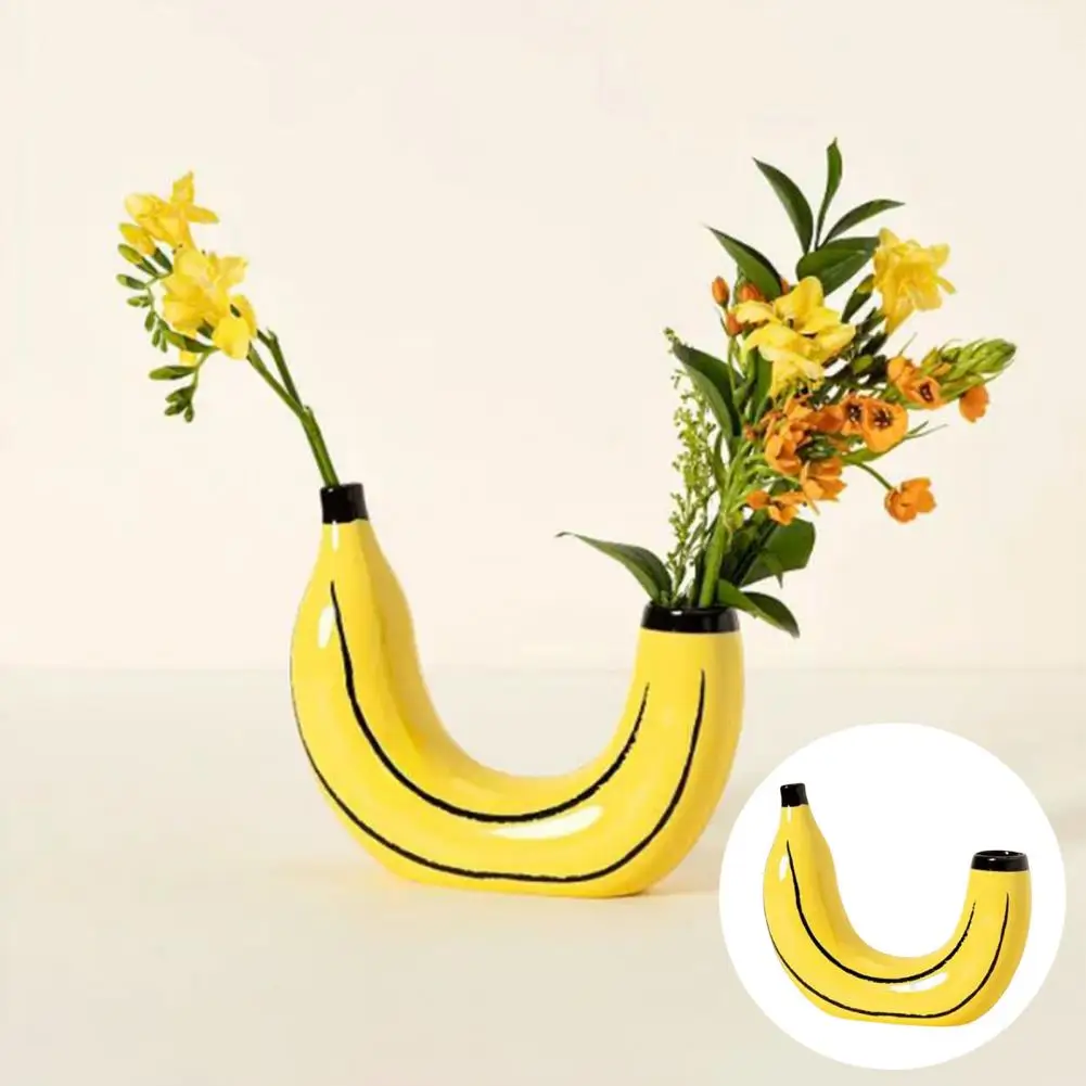 

Flower Vase Realistic Looking Stable Base No Fading Double-head Design Decorative Arrangement Banana Pot Ornament Room Decor