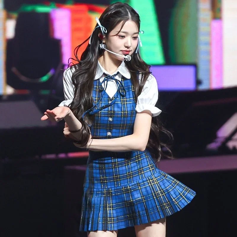 Kpop Hot IVE женская концертная клетчатая юбка наряды костюм для выступлений девушка