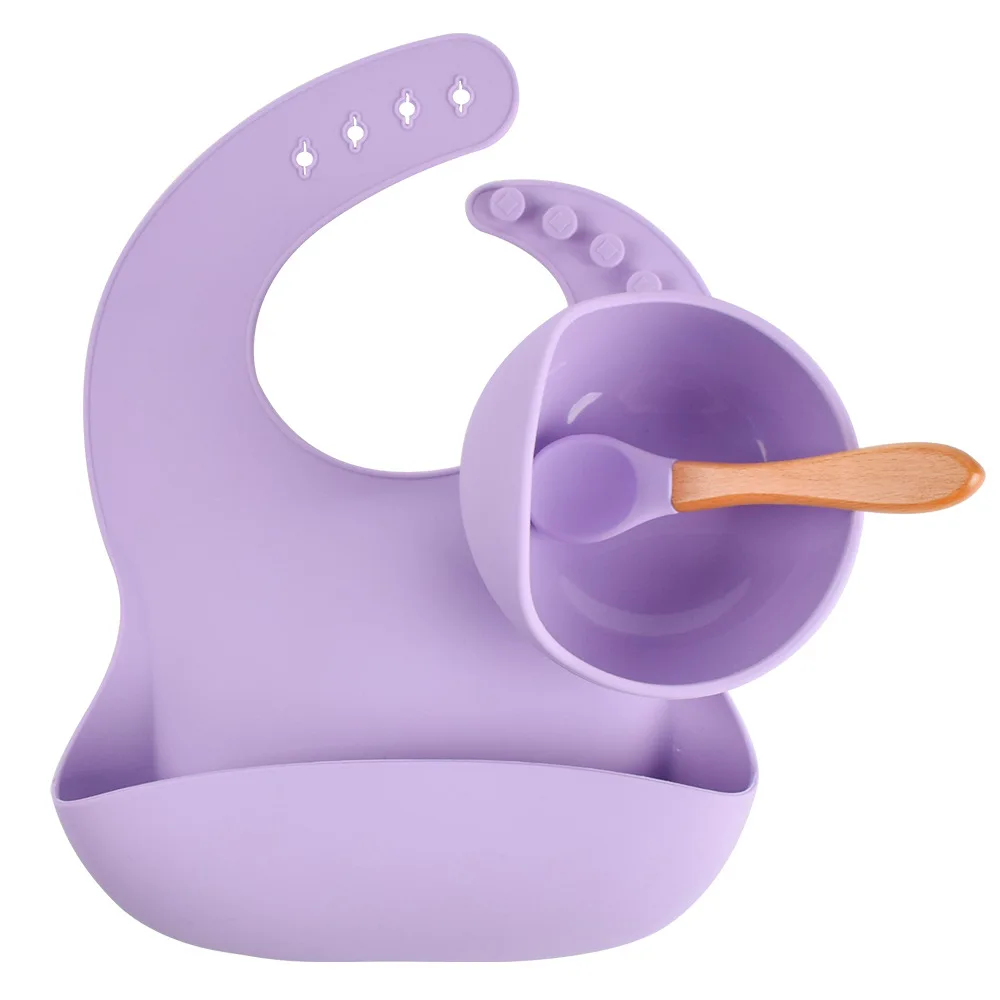 

3PCS/Set Baby Silicone Sucker Bowl Plate Cup Bibs Spoon Fork Sets Children Non-slip Tableware Baby Feeding Dishes BPA Free