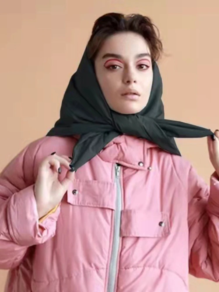 Модный стеганый головной платок зимний шарф с пышным капюшоном модель C53